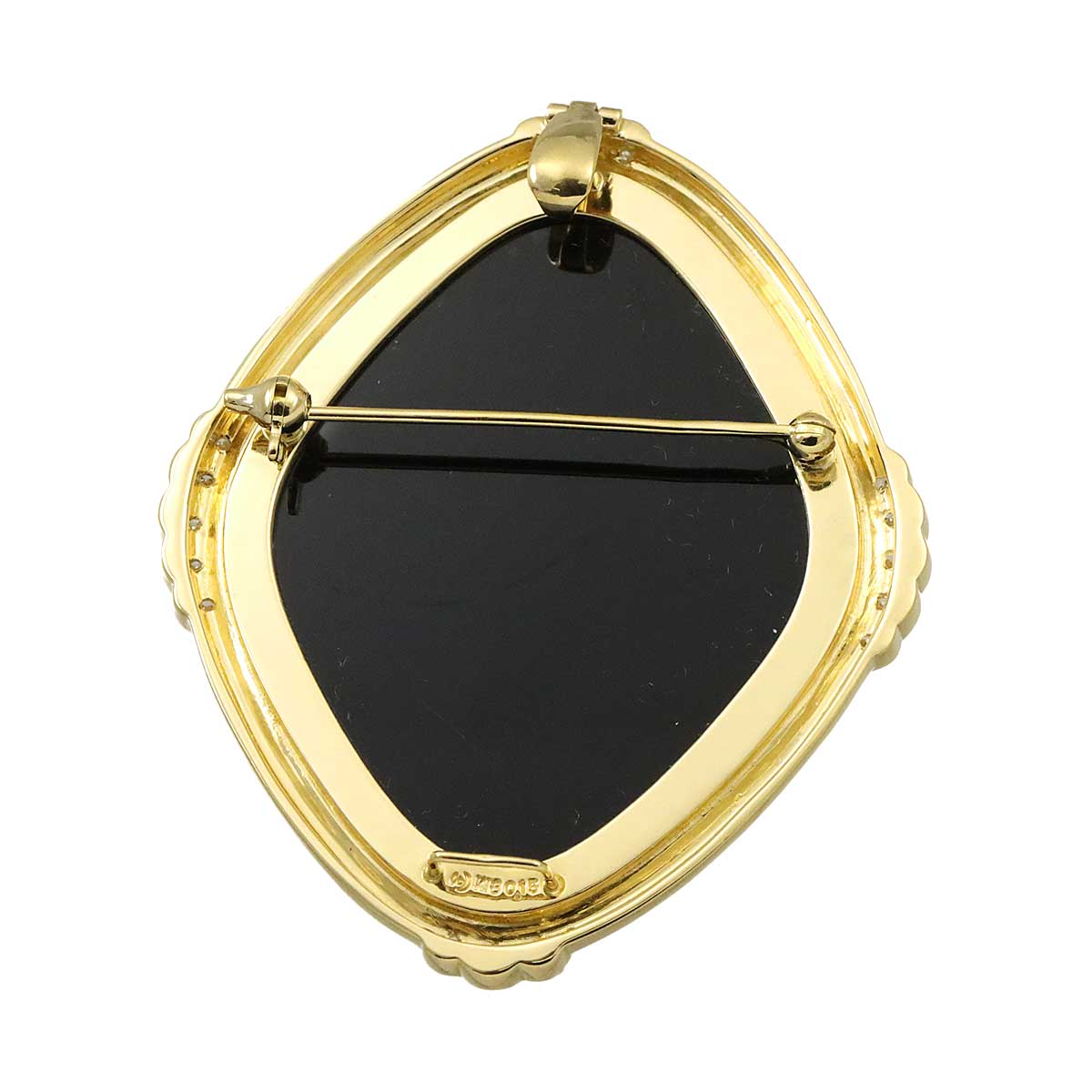 Agate cameo Diamond 0.15ct Brooch Pendant Top 18K YG 750