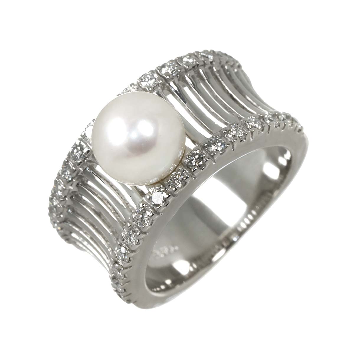 Akoya Pearl 7.6mm Diamond Ring Platinum size5.25(US)