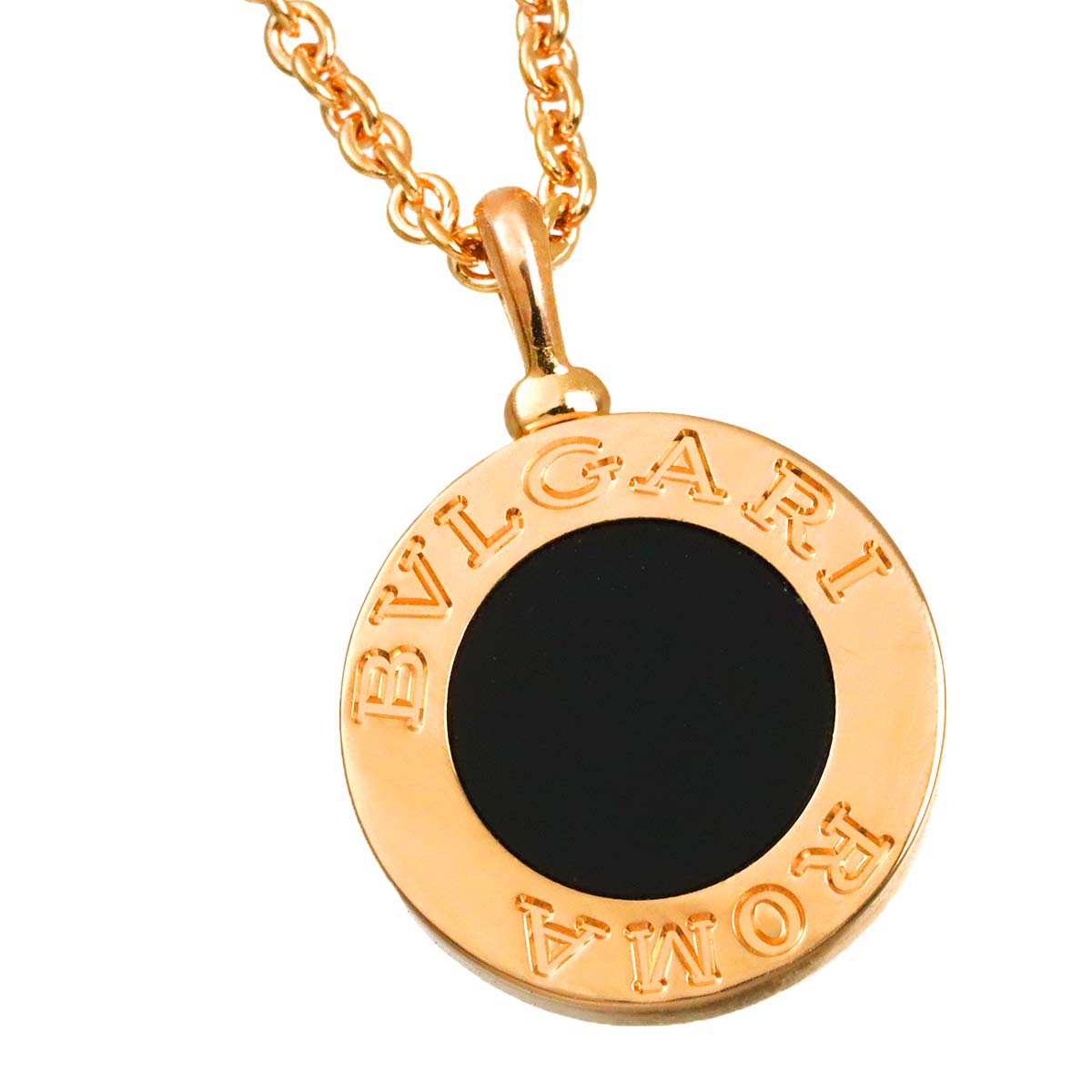 BVLGARIBVLGARI Pave Diamond Onyx Necklace 18K Pink Gold 750