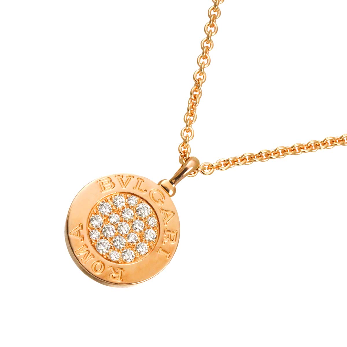 BVLGARIBVLGARI Pave Diamond Onyx Necklace 18K Pink Gold 750