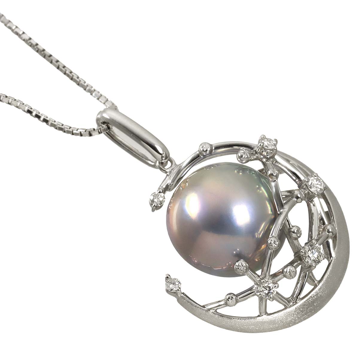 Mabe Pearl Diamond 0.15ct Necklace 18K White Gold 750