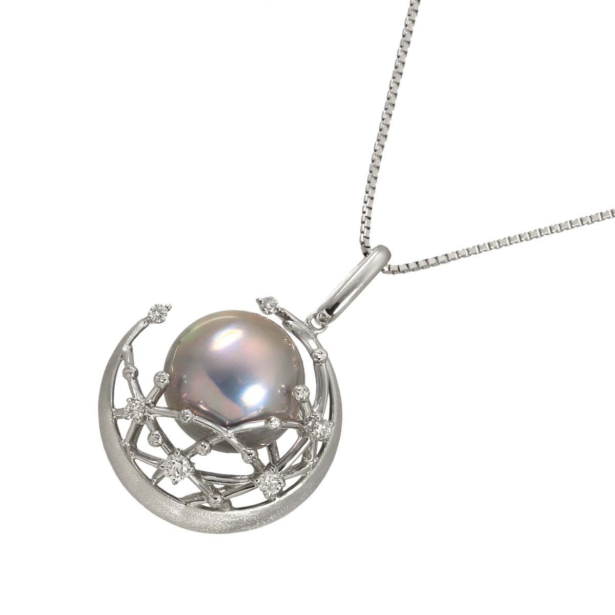 Mabe Pearl Diamond 0.15ct Necklace 18K White Gold 750