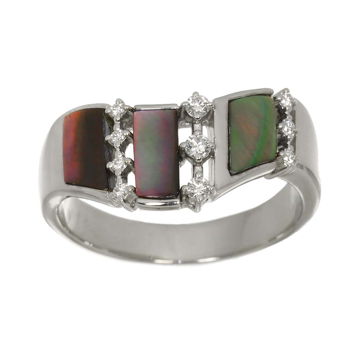 Diamond 0.14ct Mother of Pearl MOP Ring 18K WG 750 Size9.5(US)