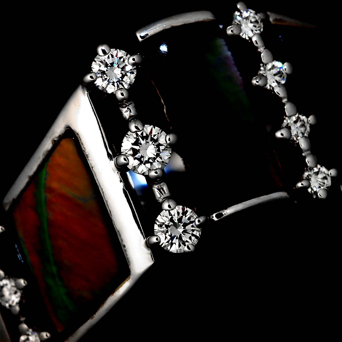Diamond 0.14ct Mother of Pearl MOP Ring 18K WG 750 Size9.5(US)