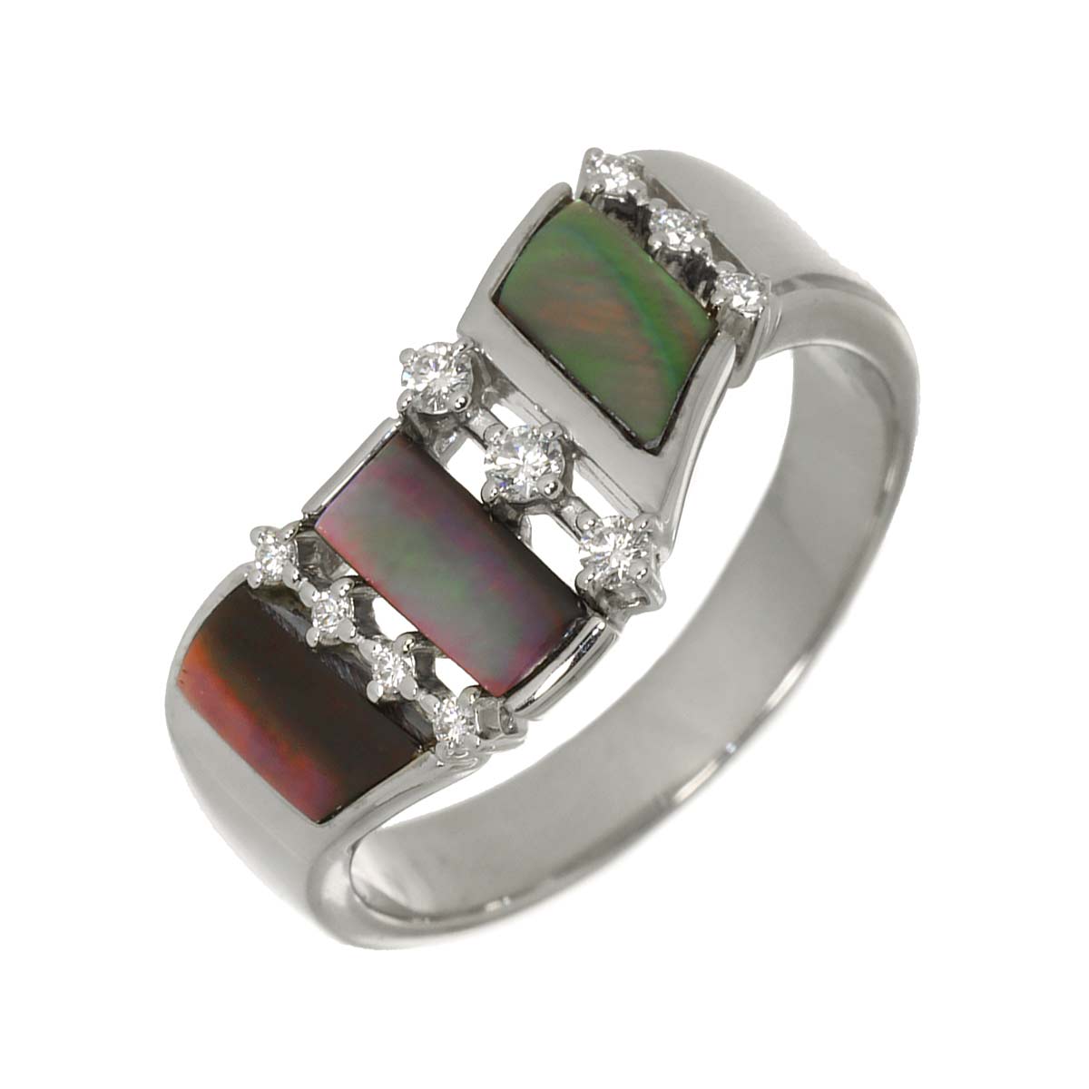 Diamond 0.14ct Mother of Pearl MOP Ring 18K WG 750 Size9.5(US)