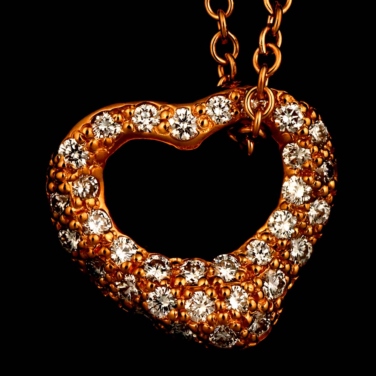 Open Heart Diamond Necklace 18K Pink Gold 750