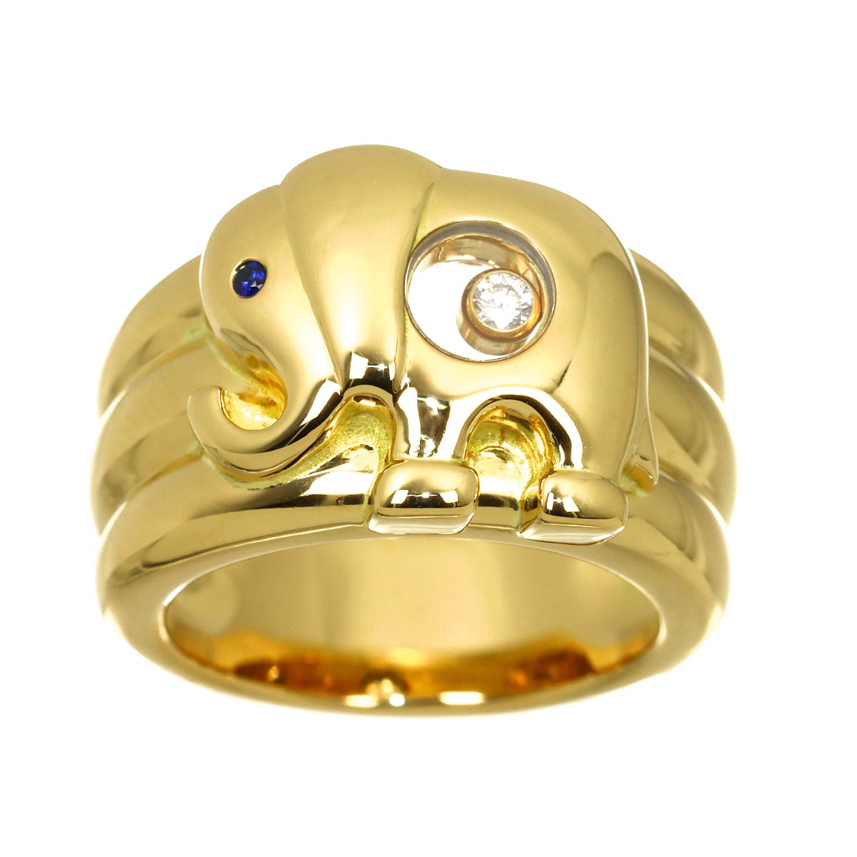 Happy Diamond Sapphire Ring 18K YG 750 Size6(US)