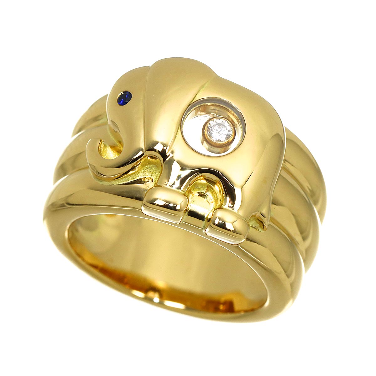 Happy Diamond Sapphire Ring 18K YG 750 Size6(US)