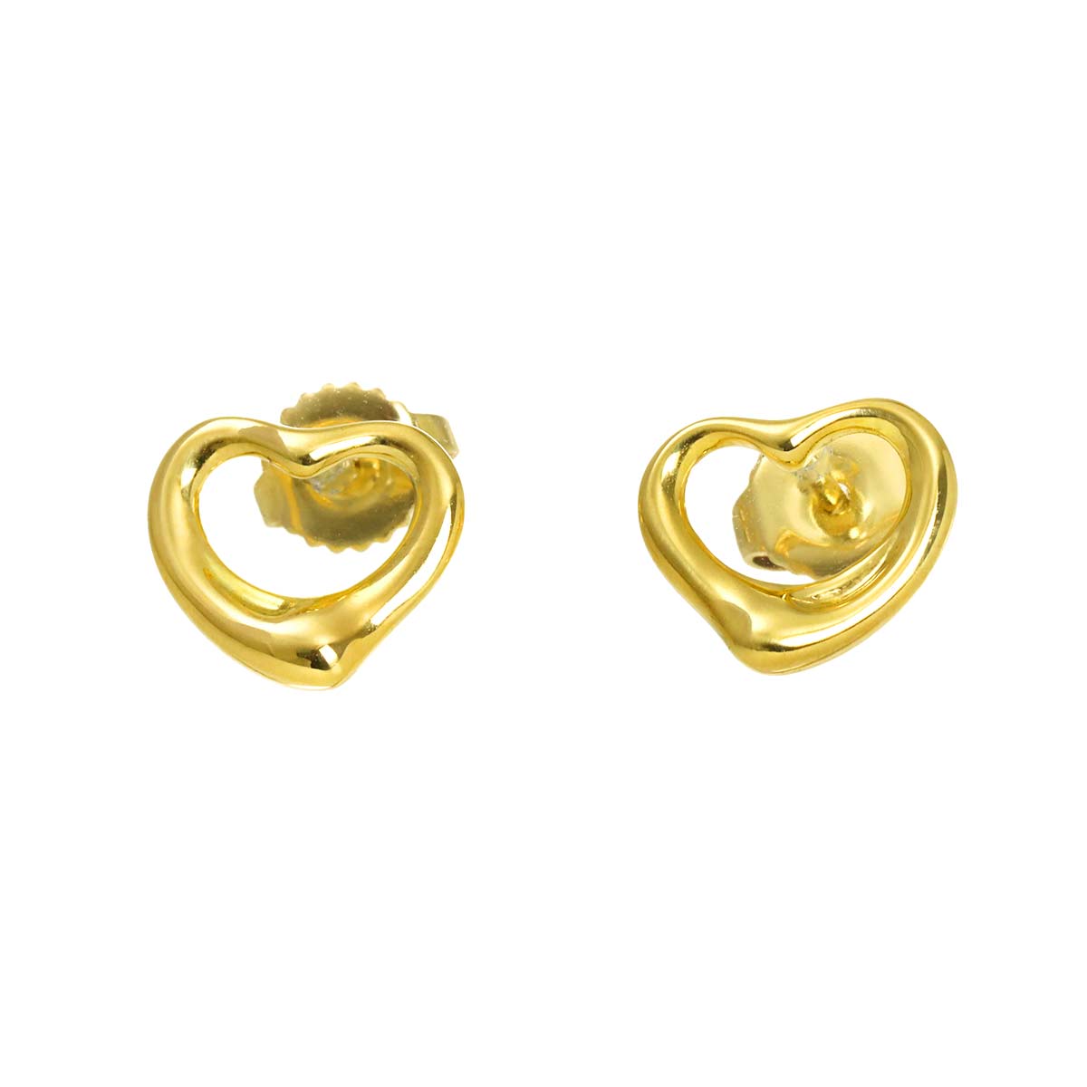 Open Heart Earrings Pierced 18K Yellow Gold 750