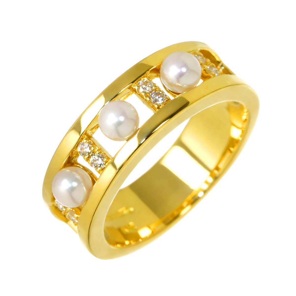 Baby Pearl 3.7mm Diamond Ring 18K YG 750 Size6.75(US)