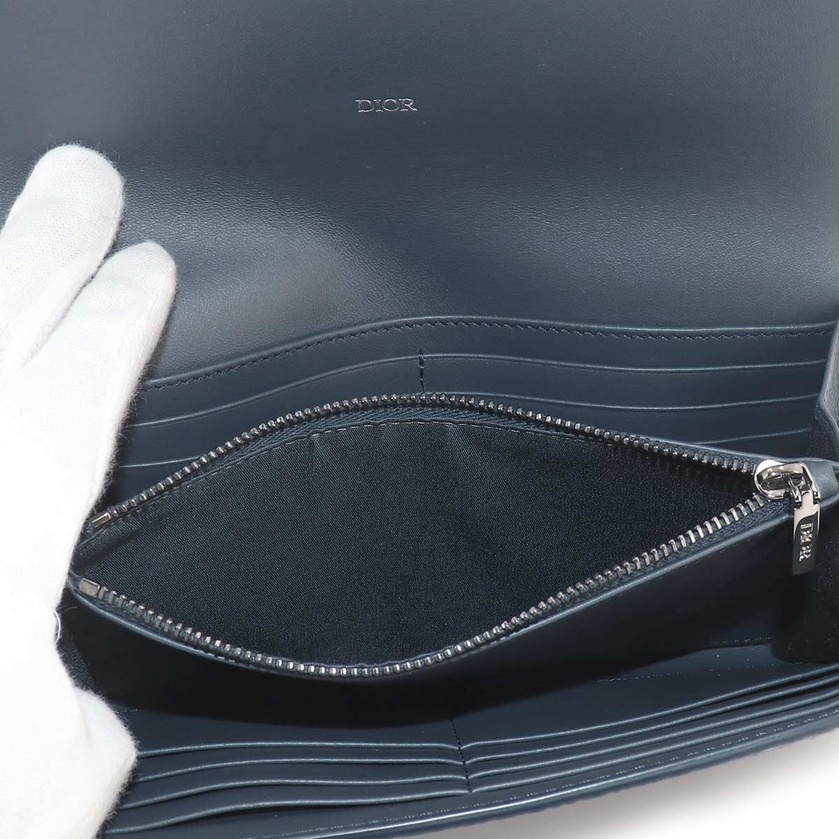 Gravity Outline Long Flap Wallet Leather Navy Blue