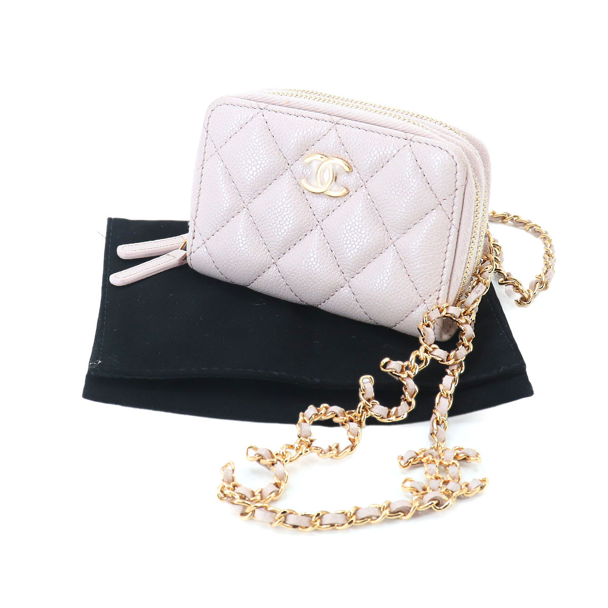 Matelasse Chain Wallet Coin case Leather Pink Purse