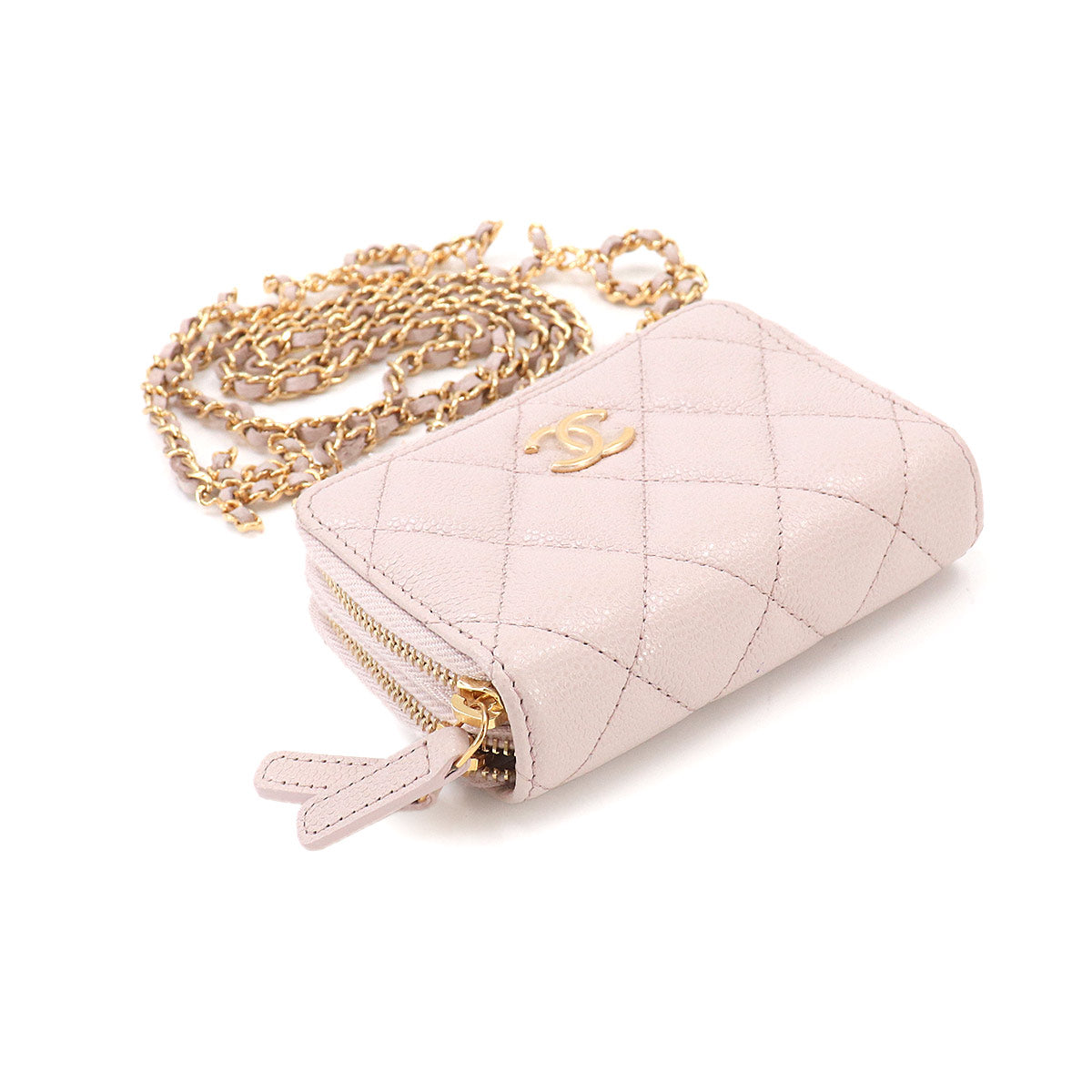 Matelasse Chain Wallet Coin case Leather Pink Purse