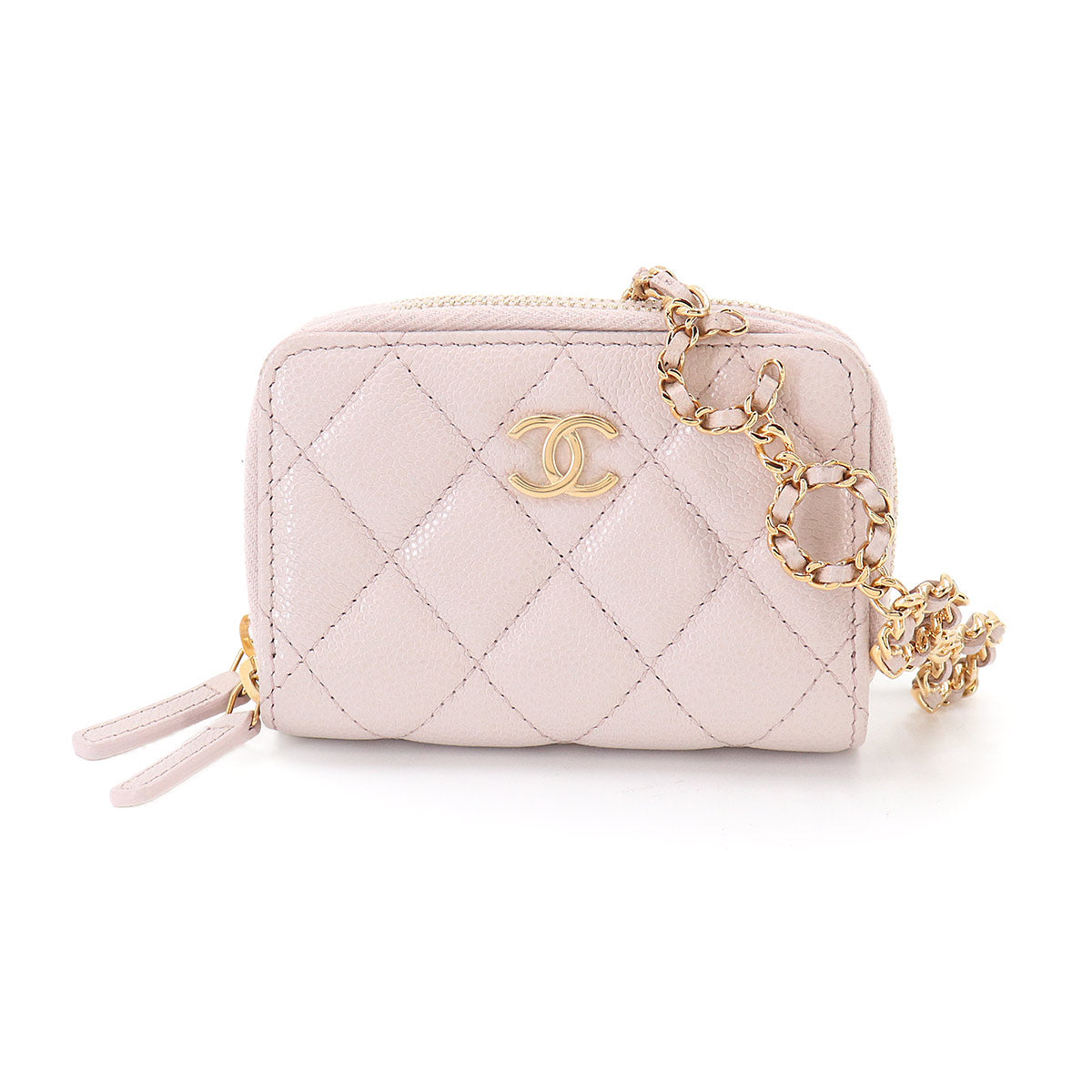 Matelasse Chain Wallet Coin case Leather Pink Purse