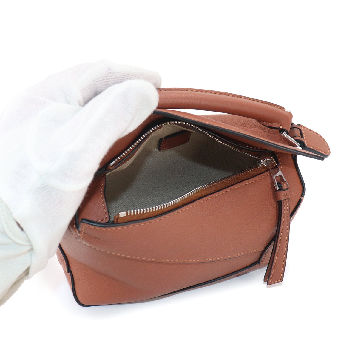 Pazzle Edge Bag Mini Hand Shoulder Bag Leather Tan Purse