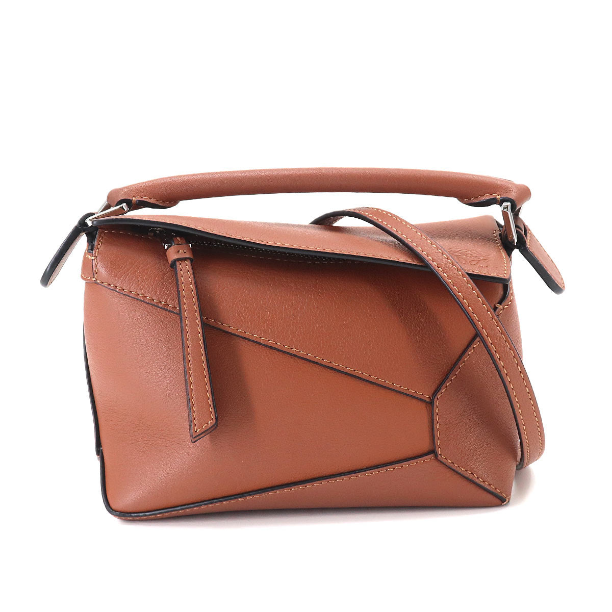 Pazzle Edge Bag Mini Hand Shoulder Bag Leather Tan Purse