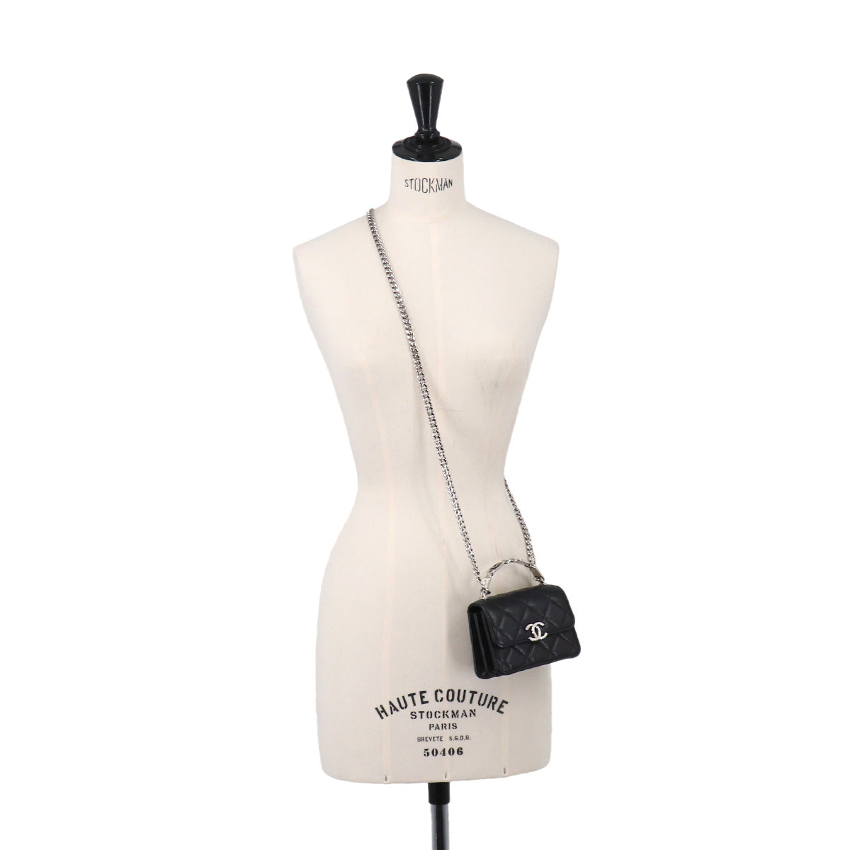 Mini Mini Matelasse Hand Chain Shoulder Bag Leather Black AP2758