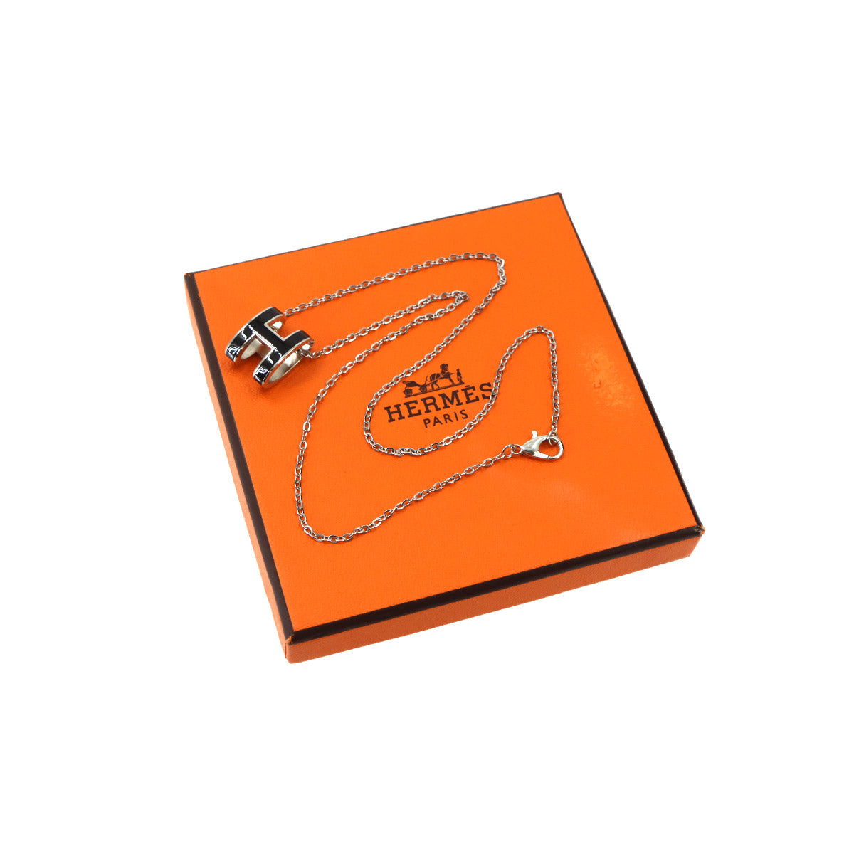 Pop H Chain Necklace Black Silver Accessory