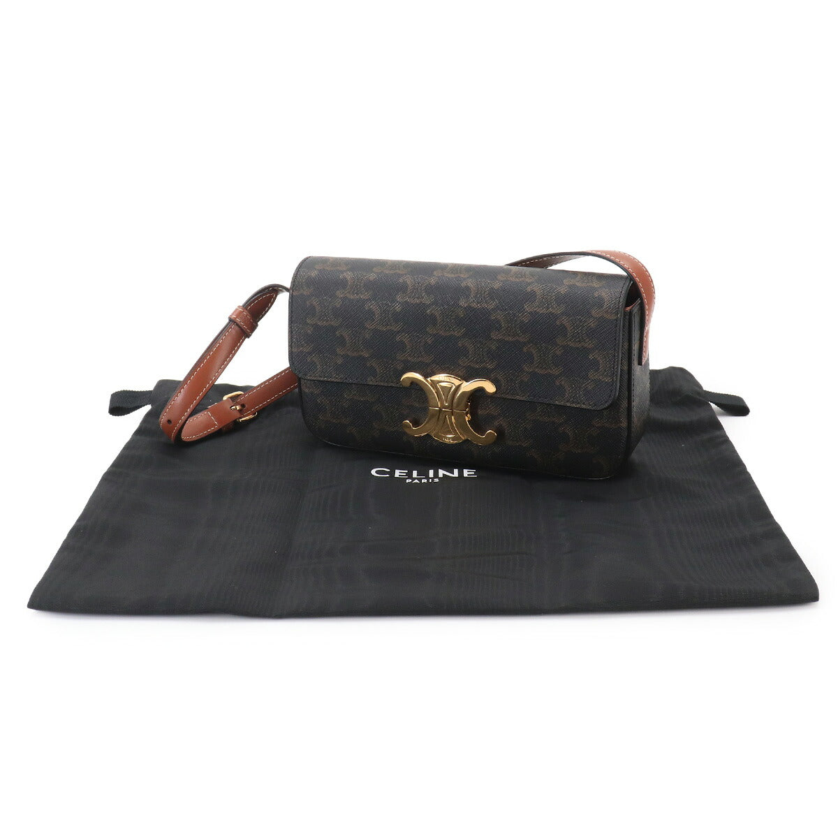 Triomphe Claude Shoulder Bag PVC Leather Black Brown 194142