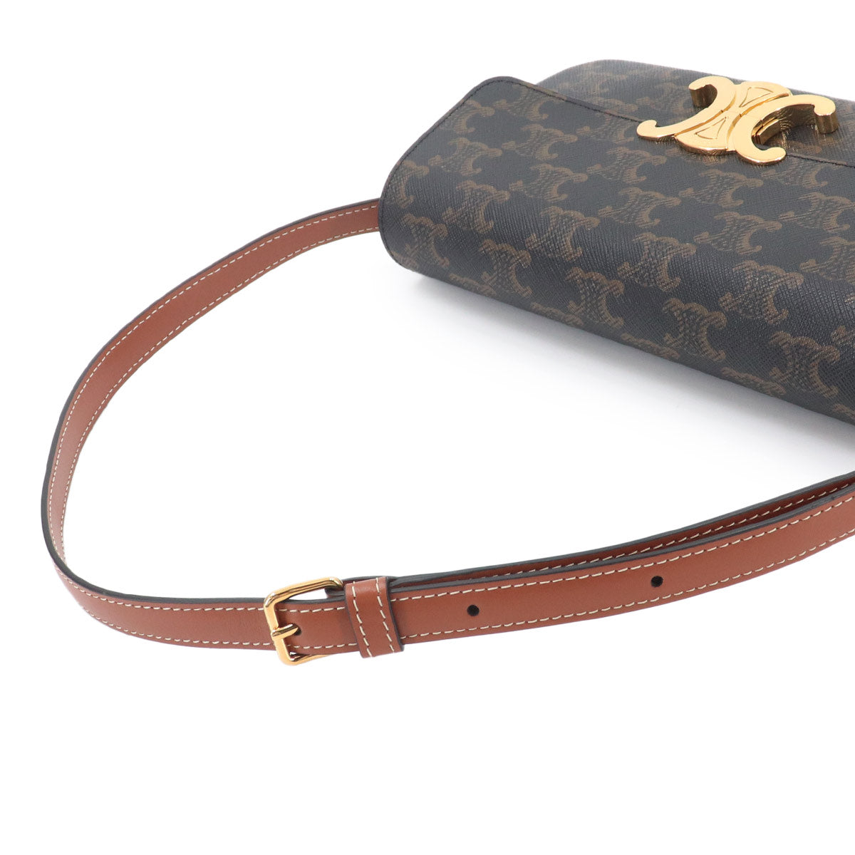Triomphe Claude Shoulder Bag PVC Leather Black Brown 194142