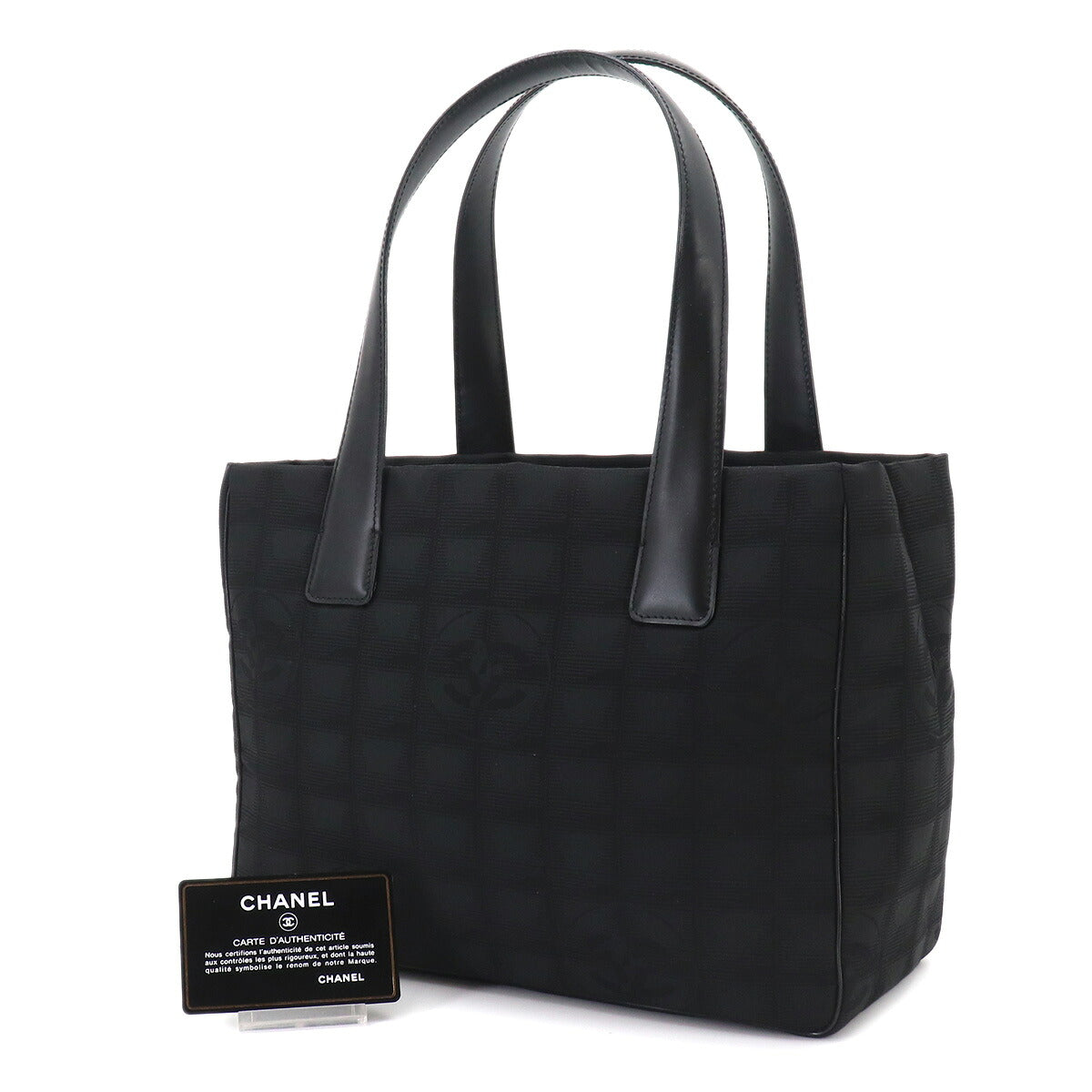New Travel Line Tote PM Bag Nylon Jacquard Leather Black A20457