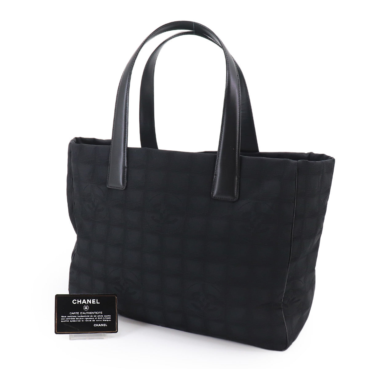 New Travel Line Tote MM Bag Nylon Jacquard Leather Black A15991