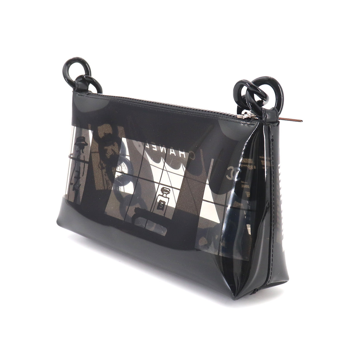 Windows Line Chain Shoulder Bag Vinyl Plastic Black Clear