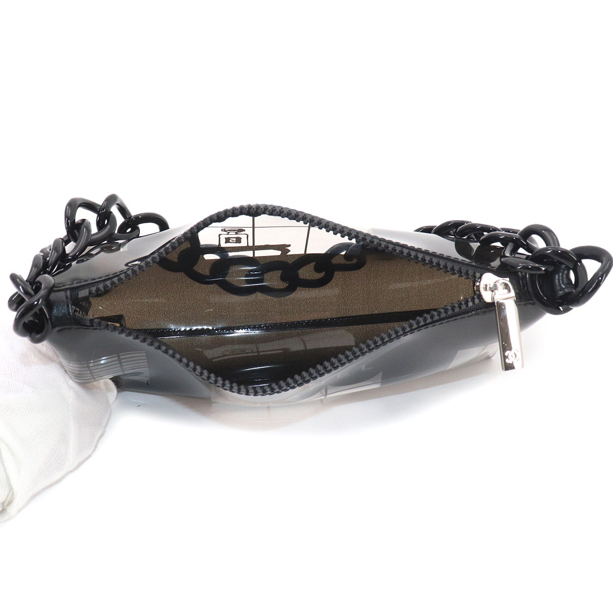 Windows Line Chain Shoulder Bag Vinyl Plastic Black Clear
