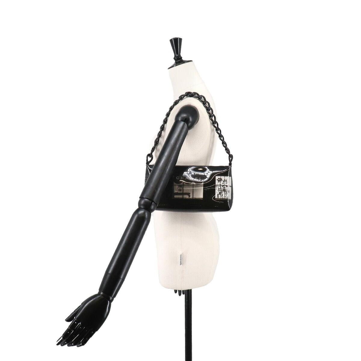 Windows Line Chain Shoulder Bag Vinyl Plastic Black Clear