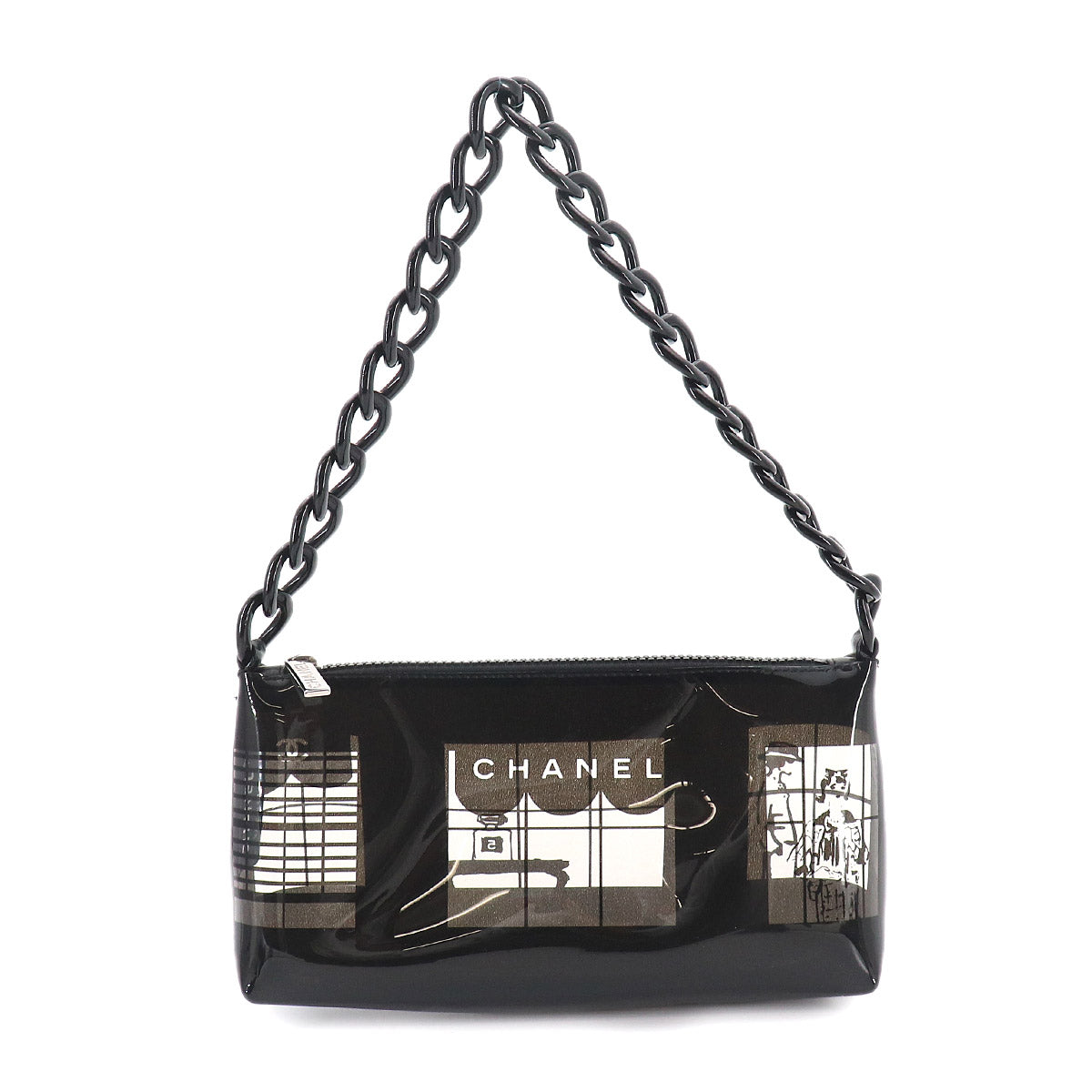 Windows Line Chain Shoulder Bag Vinyl Plastic Black Clear