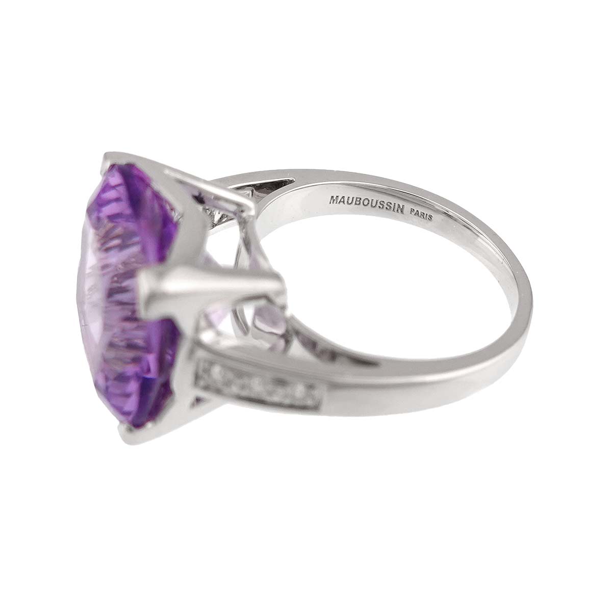 Amethyst Diamond Ring 18K WG 750 size4.75-5(US)