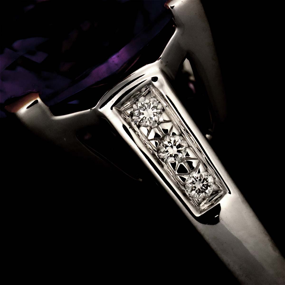 Amethyst Diamond Ring 18K WG 750 size4.75-5(US)