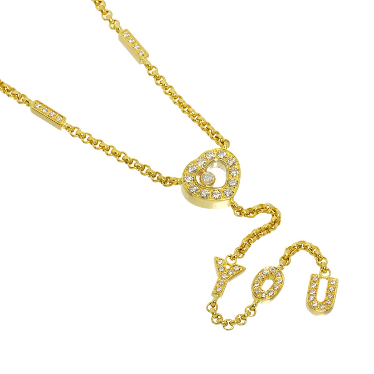 Happy Diamond Heart I LOVE YOU Necklace 18K YG 750