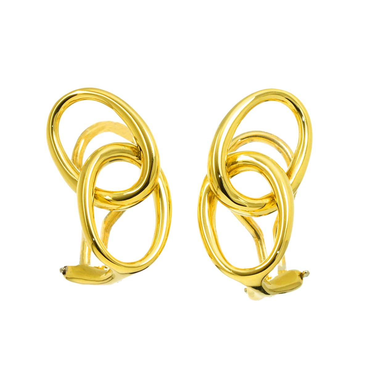 Double loop Earrings Clip on 18K Yellow Gold 750