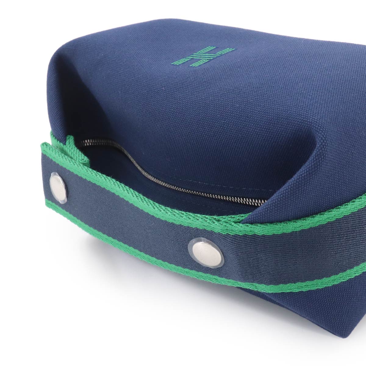 Bride a Brac PM Hand Bag Toile H Blue Marine Green Pouch