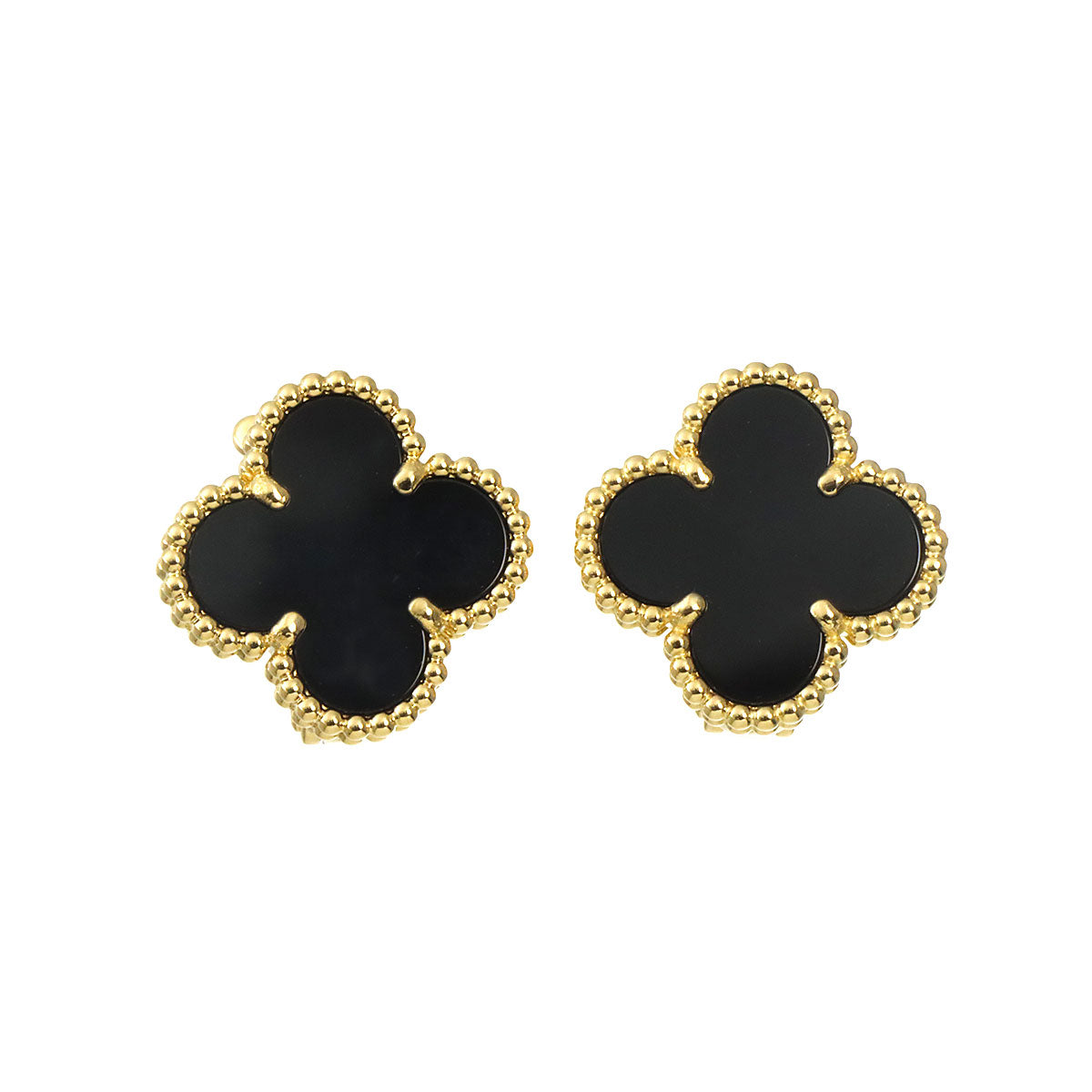 Vintage Alhambra Onyx Earrings Pierced 18K YG 750
