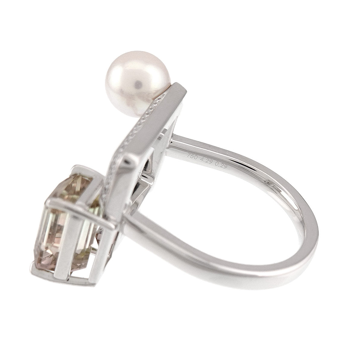Tourmaline 4.29ct Diamond 0.29ct Pearl Ring 18K WG Size8.25(US)