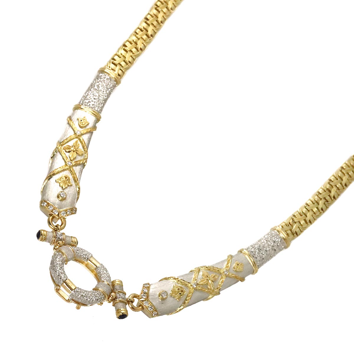 Diamond 0.30ct Sapphire Necklace Pt 18K YG 750