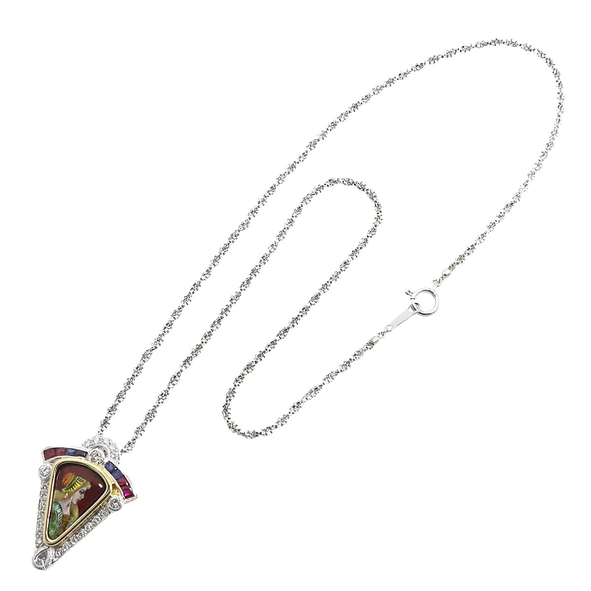 Diamond 0.95ct Multi stone 0.58ct Necklace 18K YG Pt 750