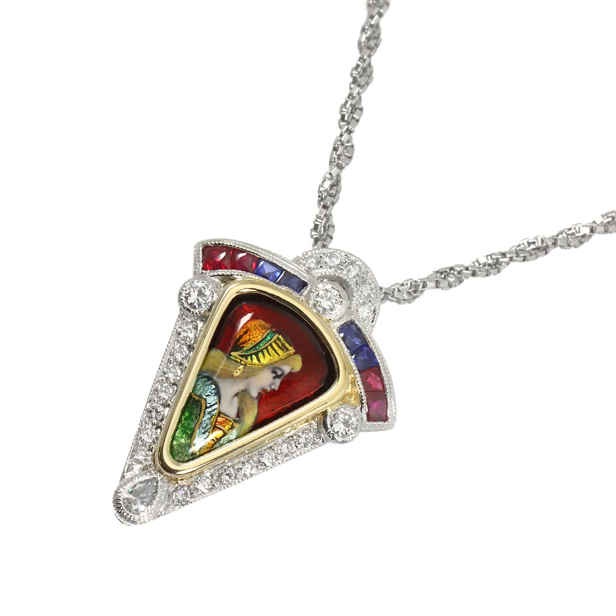 Diamond 0.95ct Multi stone 0.58ct Necklace 18K YG Pt 750