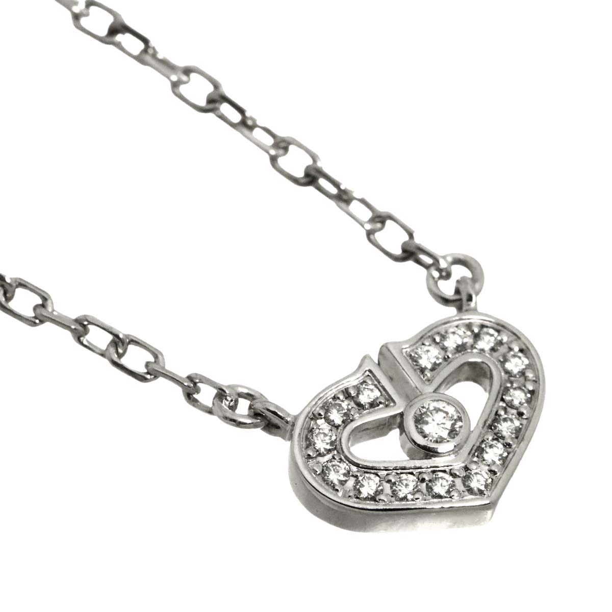C Heart Diamond Necklace 18K White Gold 750