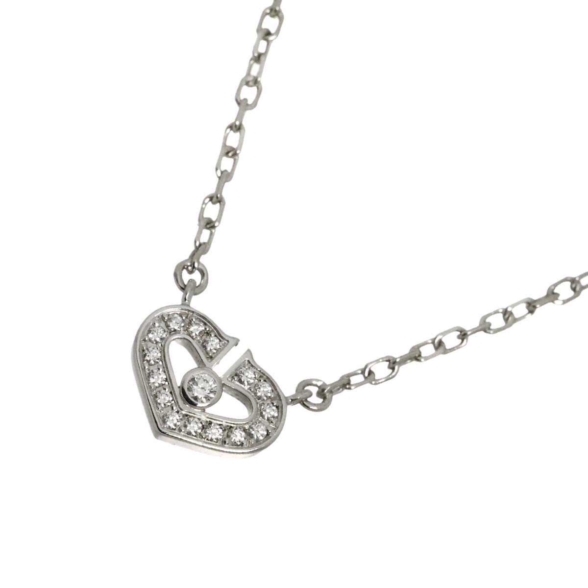 C Heart Diamond Necklace 18K White Gold 750