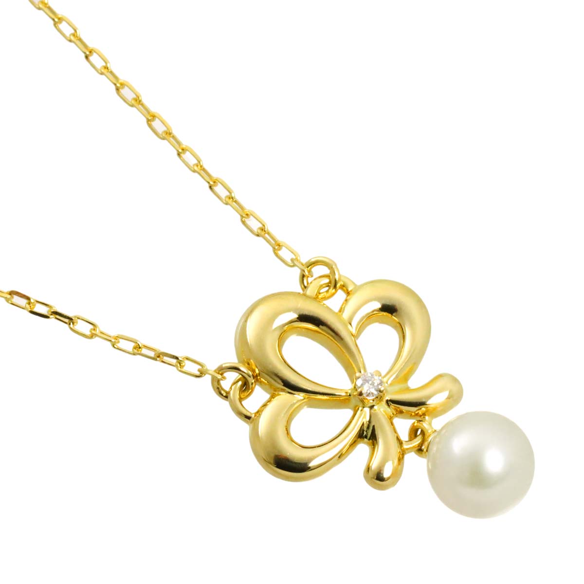 Akoya Pearl 5.5mm Diamond Necklace 18K Yellow Gold 750
