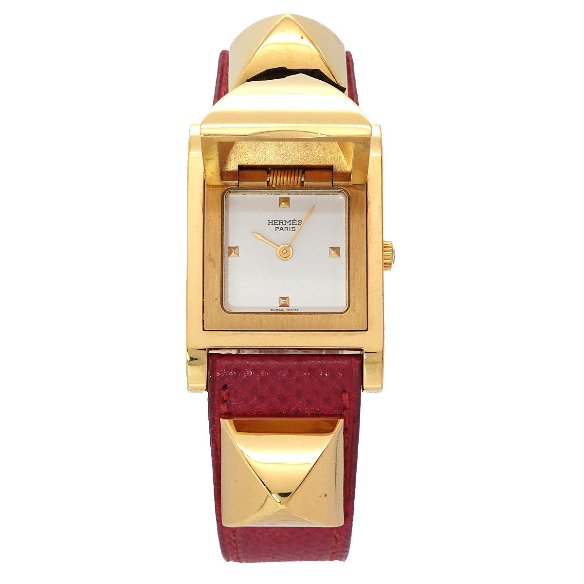 Medor Vintage pyramid Gold studs Quartz White Dial Ladies