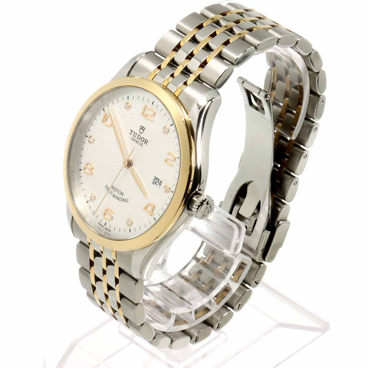 1926 91651 6P Diamond Automatic PG Date Silver Dial Mens Watch