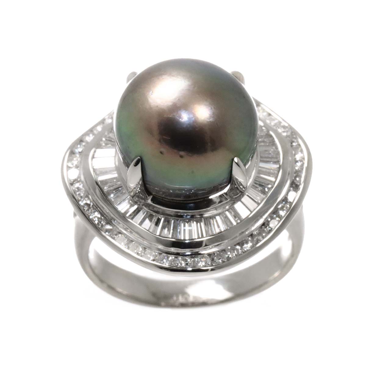 Black South Sea pearl 11.8mm Diamond 1.10ct Ring Pt 6.25-6.5(US)