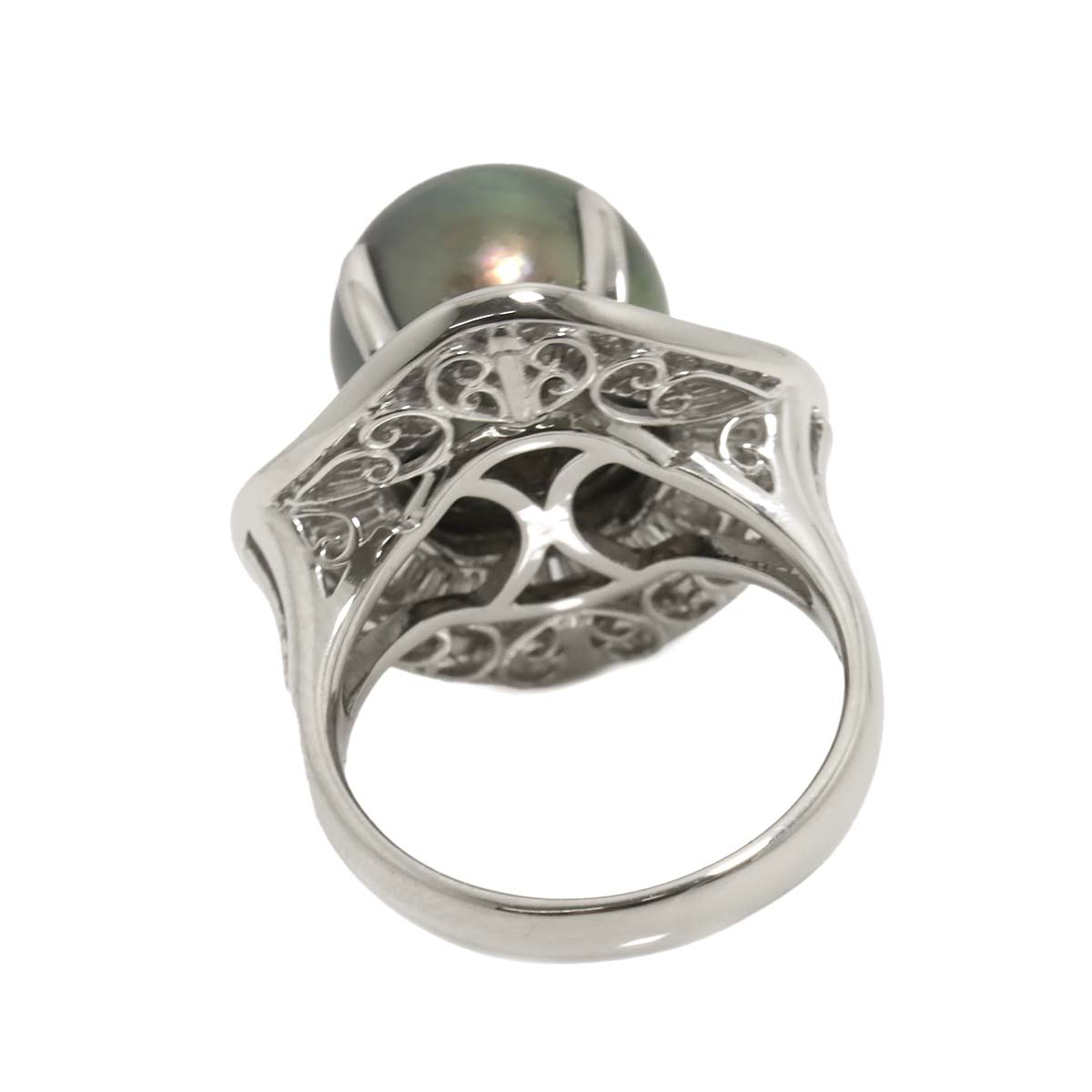 Black South Sea pearl 11.8mm Diamond 1.10ct Ring Pt 6.25-6.5(US)