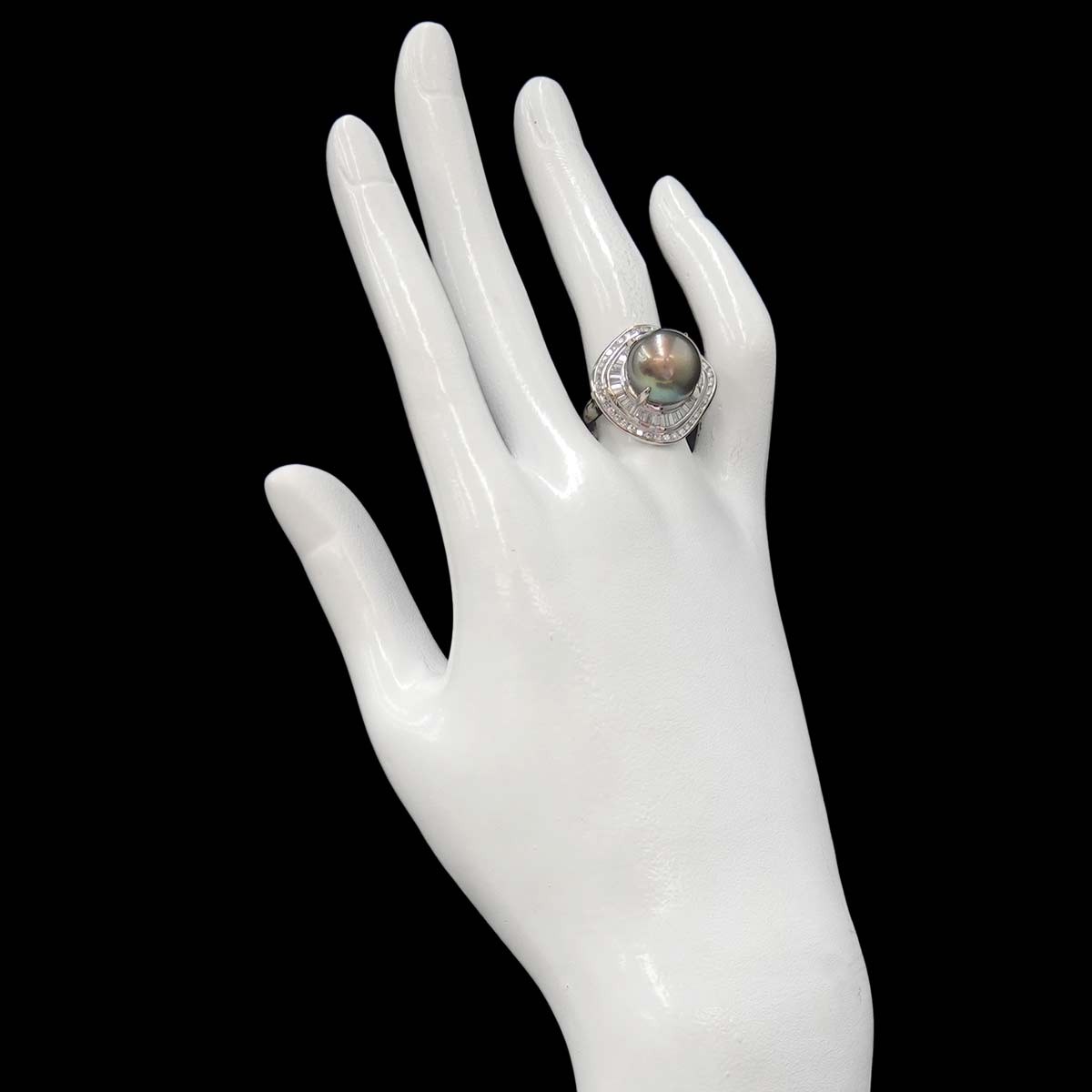 Black South Sea pearl 11.8mm Diamond 1.10ct Ring Pt 6.25-6.5(US)