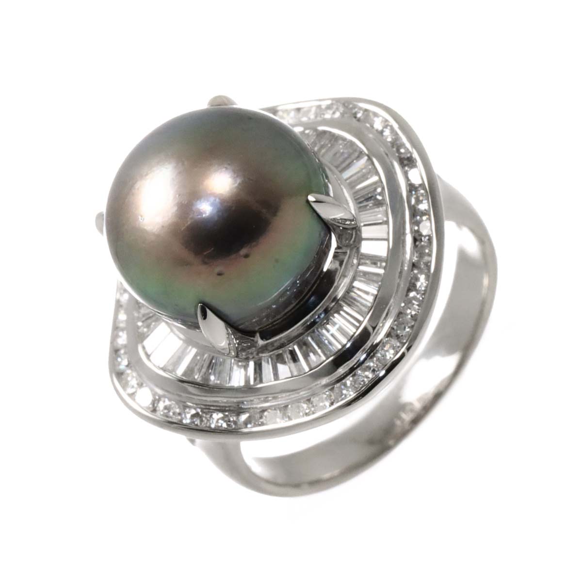 Black South Sea pearl 11.8mm Diamond 1.10ct Ring Pt 6.25-6.5(US)