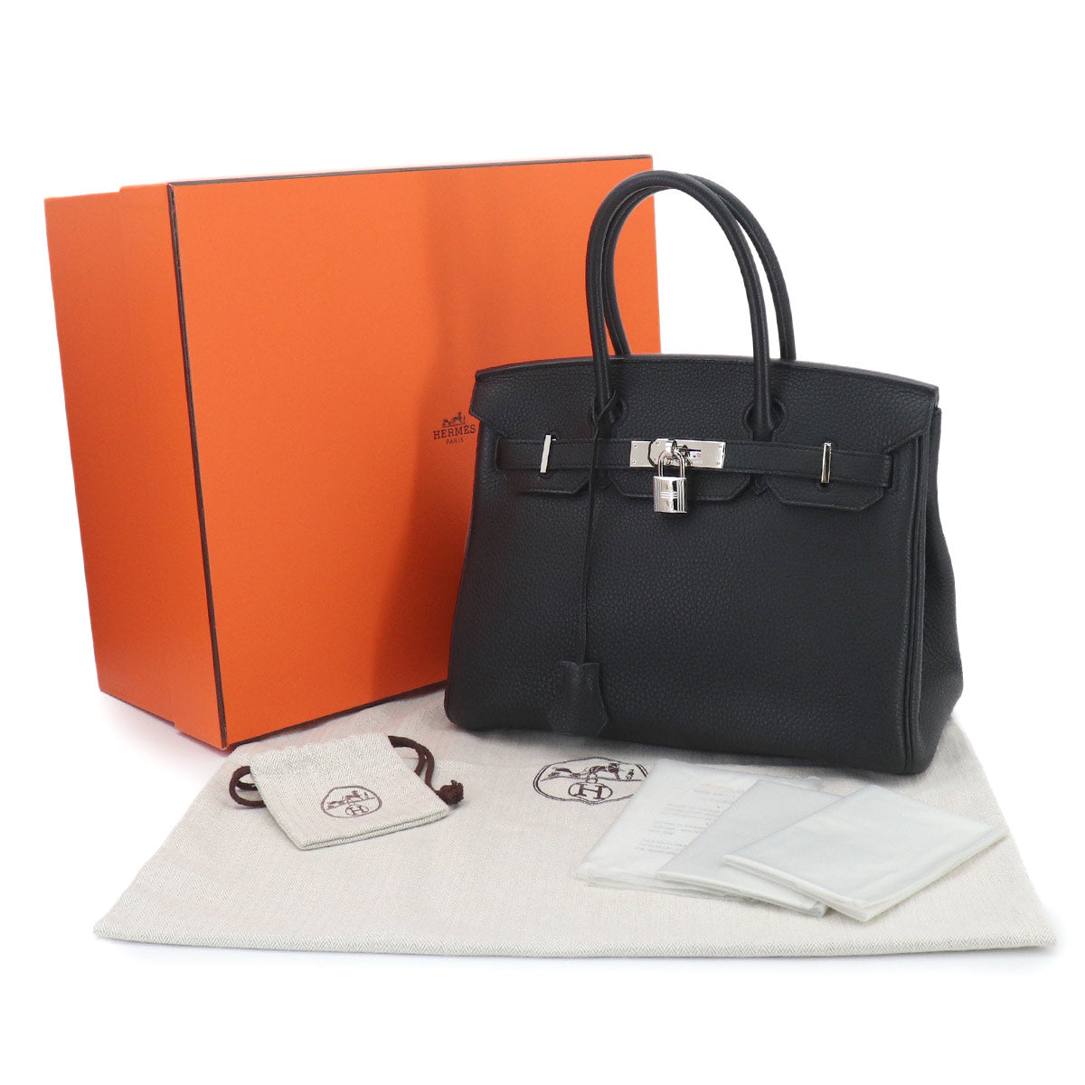 Birkin 30 Veau Togo Black Hand Bag Noir Purse